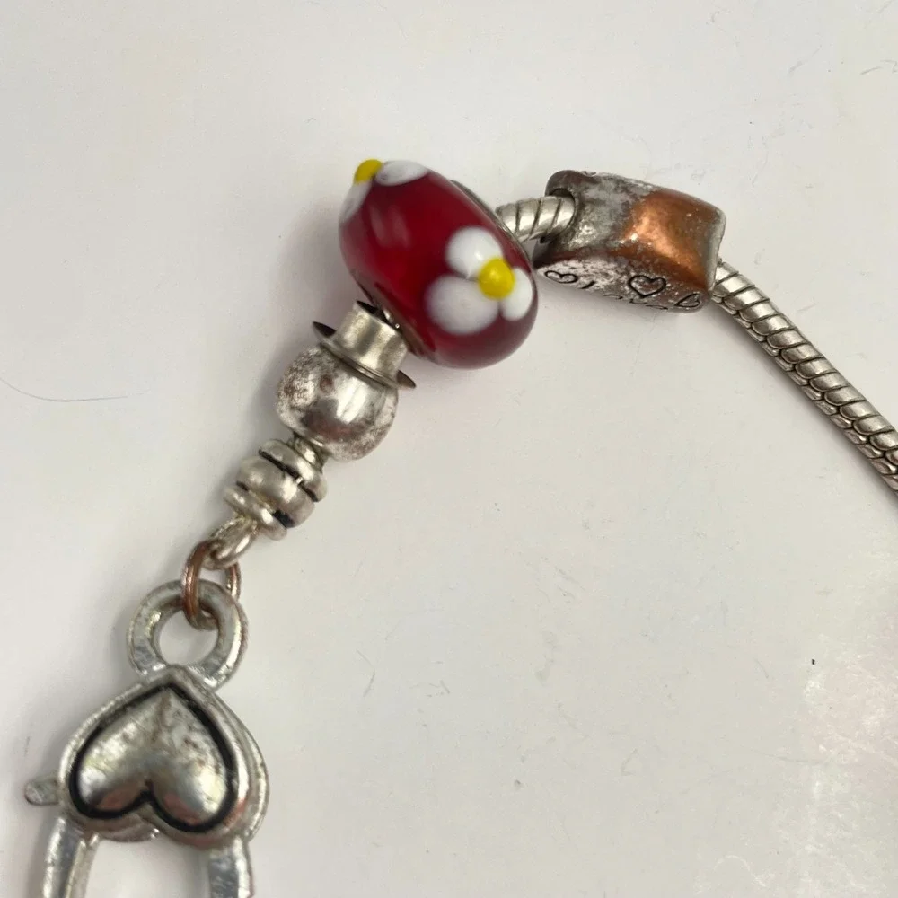 Vintage Y2K Silver Charm Bracelet Beaded Faith Hope Love Religious Jewelry Retro